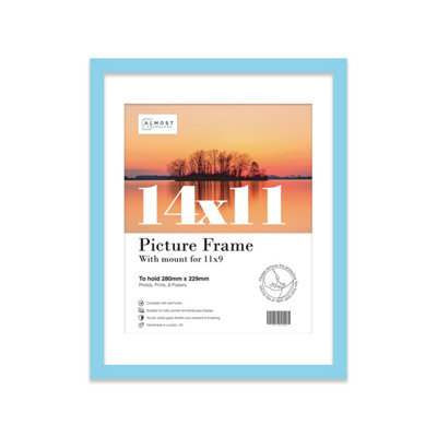"14X11"" Light Blue Frame With Mount For 11X9"" Pictures 20mm Thin Edge Portrait And Landscape Display With Wall Hooks And Kickstand" - image 1
