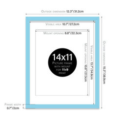 "14X11"" Light Blue Frame With Mount For 11X9"" Pictures 20mm Thin Edge Portrait And Landscape Display With Wall Hooks And Kickstand" - thumbnail 2