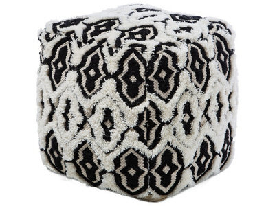 Beliani Boho Wool-Cotton Pouffe 45 X 45 Cm Black And White - image 1