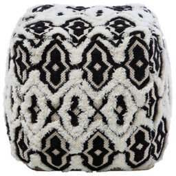 Beliani Boho Wool-Cotton Pouffe 45 X 45 Cm Black And White - thumbnail 4