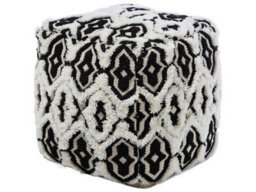 Beliani Boho Wool-Cotton Pouffe 45 X 45 Cm Black And White - thumbnail 1