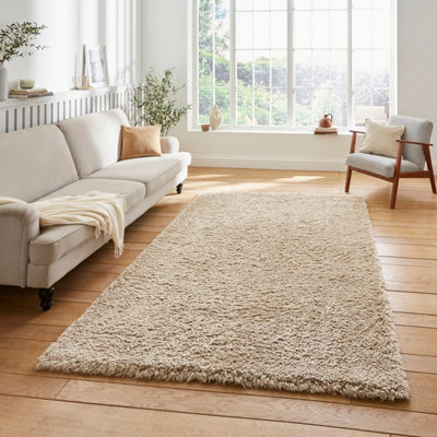 Beige Plain Shaggy Modern Easy To Clean Rug For Dining Room-120Cm X 170Cm - image 1