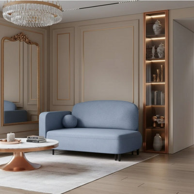 Solo Sofa Bed With Sleeping Function And Bedding Storage Foam Wavy Springs Wooden Metal Legs 162X93X97 Cm Light Blue Left - image 1