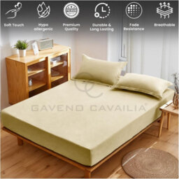 Gc Gaveno Cavailia Plain Dyed Fitted Bedsheet Double Cream Super Soft & Comfy Non Iron Fitted Sheet - thumbnail 3