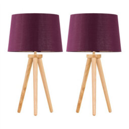 First Choice Lighting Set Of 2 Light Oak Table Lamp Or Bedside Lights With Burgundy Shades