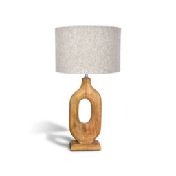 Solid Wood Table Lamp With Fabric Shade Natural Finish Organic Cut Out Base For Living Room Or Bedroom - thumbnail 1