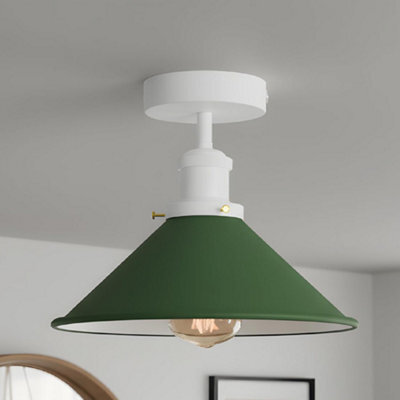 Flushmount Ceiling Light Bedroom Light Modern Industrial Green Cone Lampshade E27 Base No Bulb - image 1