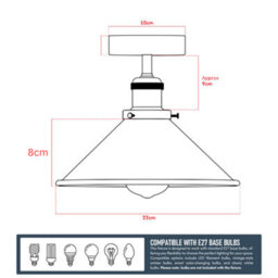 Flushmount Ceiling Light Bedroom Light Modern Industrial Green Cone Lampshade E27 Base No Bulb - thumbnail 4