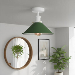 Flushmount Ceiling Light Bedroom Light Modern Industrial Green Cone Lampshade E27 Base No Bulb - thumbnail 2