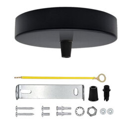 Black Ceiling Rose Light Fitting 120mm Metal Round Single Outlet Cover Plate Canopy With Accessories For Chandeliers And Wall Lamp - thumbnail 3