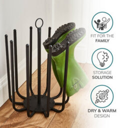 House Of Home 5 Pair Black Round Boot Shoe Rack Welly Holder Stand Storage Organiser - thumbnail 3