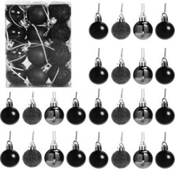 Shatchi 30mm/24Pcs Christmas Baubles Shatterproof Black,tree Decorations