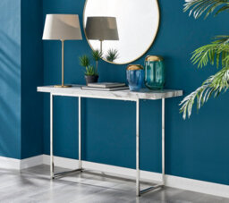 Furniturebox Kylo Rectangular White Marble Effect And Silver Chrome Console Table With Metal U Shape Legs Modern Living Room Hallway Style - thumbnail 1