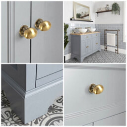 Homestylestore 1210mm Light Grey And Oak Bathroom Vanity Unit With Round Countertop Basins And Gold Round Handles - thumbnail 4