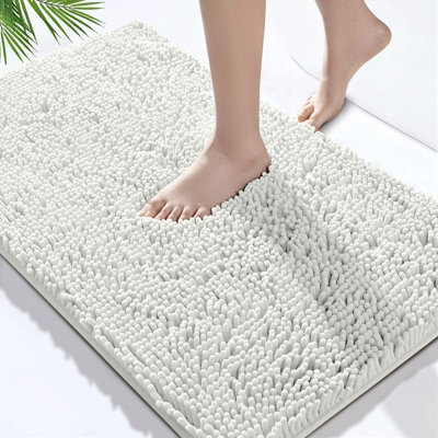 Bedlooms White Bath Chenille Rug 40X60Cm, Super Absorbent Shower Mat Non-Slip Bathroom Rug