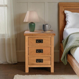 Surrey Oak Bedside Table - Fully Assembled 3 Drawer Cabinet - By Roseland Furniture - thumbnail 2