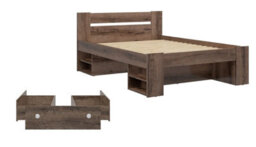 Impact Furniture Double Bed Frame Storage Drawers Euro Bed Slats Dark Wood Effect Shelves Nepo - thumbnail 3