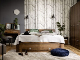 Impact Furniture Double Bed Frame Storage Drawers Euro Bed Slats Dark Wood Effect Shelves Nepo - thumbnail 2