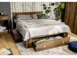 Impact Furniture Double Bed Frame Storage Drawers Euro Bed Slats Dark Wood Effect Shelves Nepo - thumbnail 1