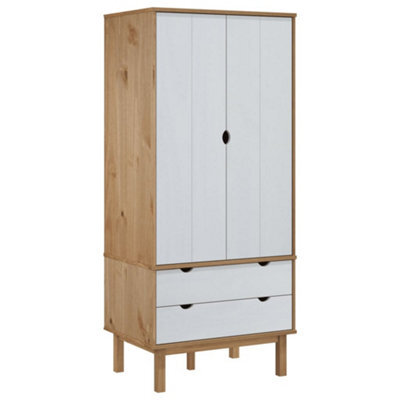 Berkfield Classic Wardrobe Otta Brown And White 76.5X53X172 Cm Solid Wood Pine