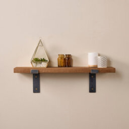 Off The Grain Wood Shelf  With Lipped Brackets - 100Cm Oak Shelf With Walnut Finish - thumbnail 2