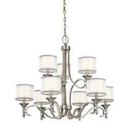 Elegant 9-Bulb Chandelier With White Organza Shade And Antique Pewter Finish
