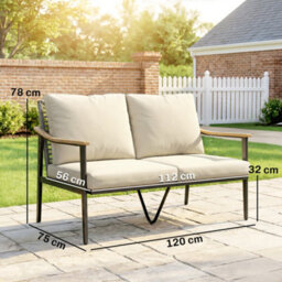 Outsunny 2 Seater Rattan Garden Sofa With Wood-Effect Arms, Cushions, Khaki - thumbnail 3