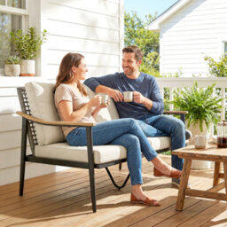 Outsunny 2 Seater Rattan Garden Sofa With Wood-Effect Arms, Cushions, Khaki - thumbnail 8