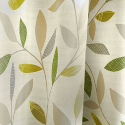 Fusion Beechwood Leaf Trail Pair Of 100% Cotton Green Eyelet Curtains - thumbnail 3