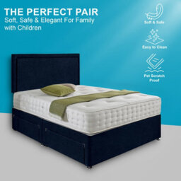 Dining Tables Seoul Matching Headboard Divan Set, 2 Drawer On Same Side With Sprung 1500 Comfort Mattress - Chenille Indigo - Double - thumbnail 2