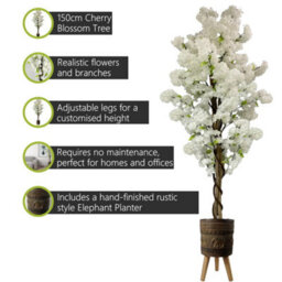 Pegdev - Pdl - 150Cm Artificial White Cherry Blossom Tree With Elephant Composite Planter Fibreglass Rustic Style, Indoor/ Outdoor - thumbnail 2