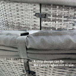 5 Piece Modular Wicker 180Cm Garden Daybed With Extendable Canopy, Soft Cushion, Pillow, Cover - Gray - thumbnail 4