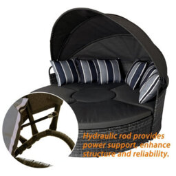 5 Piece Modular Wicker 180Cm Garden Daybed With Extendable Canopy, Soft Cushion, Pillow, Cover - Gray - thumbnail 3