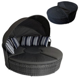 5 Piece Modular Wicker 180Cm Garden Daybed With Extendable Canopy, Soft Cushion, Pillow, Cover - Gray - thumbnail 1