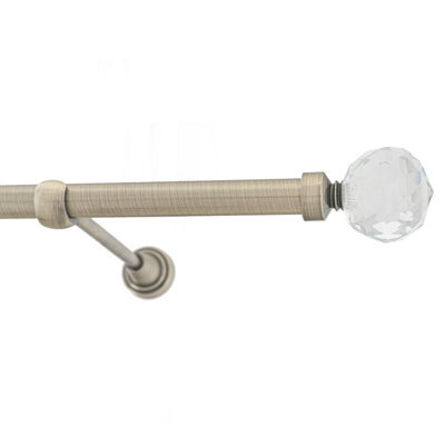 Toolty Antique Brass Metal Curtain Pole 19mm With Finials Rod Classic Brackets Beluna 175Cm
