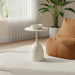 Living And Home Modern Cream White Metal Side Table, 39Cm Dia. X 60Cm H - thumbnail 1