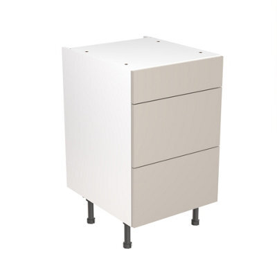 Kitchen Kit 3 Drawer Base Unit 500mm W/ Slab Cabinet Door - Super Matt Light Grey - image 1