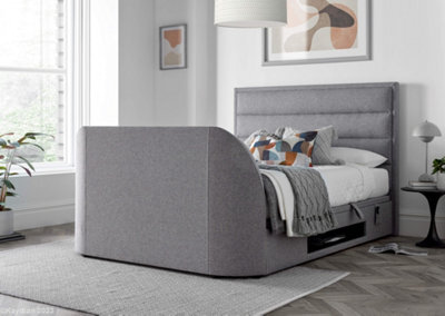 Europa Kirkby Tv Bed Frame: Upholstered Grey Fabric With Hidden Tv Ottoman Storage - image 1
