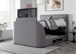 Europa Kirkby Tv Bed Frame: Upholstered Grey Fabric With Hidden Tv Ottoman Storage - thumbnail 2