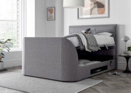 Europa Kirkby Tv Bed Frame: Upholstered Grey Fabric With Hidden Tv Ottoman Storage - thumbnail 3