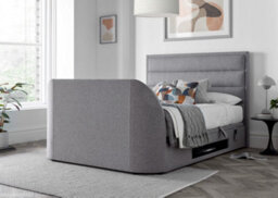 Europa Kirkby Tv Bed Frame: Upholstered Grey Fabric With Hidden Tv Ottoman Storage - thumbnail 1