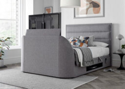 Europa Kirkby Tv Bed Frame: Upholstered Grey Fabric With Hidden Tv Ottoman Storage - thumbnail 4