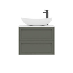 Royal Bathrooms Royal Bathroom Elmore 700mm Matt Green Wall Mounted Bathroom Vanity Unit 2 Drawer Plain White Worktop With Cesar Basin - thumbnail 7