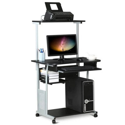 Rolling Computer Desk With Shelves Keyboard Tray - image 1