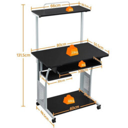 Rolling Computer Desk With Shelves Keyboard Tray - thumbnail 3