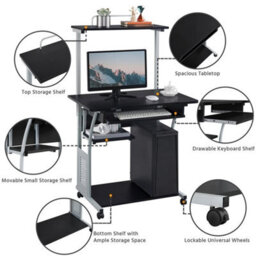 Rolling Computer Desk With Shelves Keyboard Tray - thumbnail 4