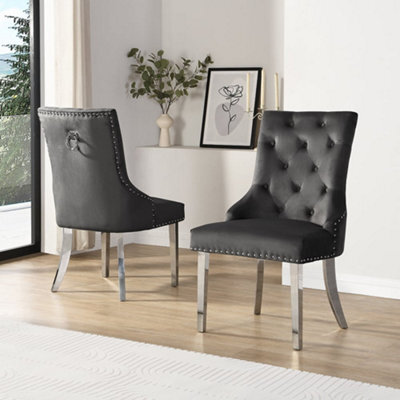 Furniture in Fashion Imperial Black Velvet Button Back Dining Chairs In Pair - image 1