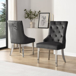 Furniture in Fashion Imperial Black Velvet Button Back Dining Chairs In Pair