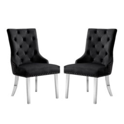 Furniture in Fashion Imperial Black Velvet Button Back Dining Chairs In Pair - thumbnail 2