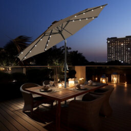 Sundaze 2.7M Taupe Garden  Parasol Umbrella With Solar Led Lights And Crank Tilt Function Outdoor Patio - thumbnail 1